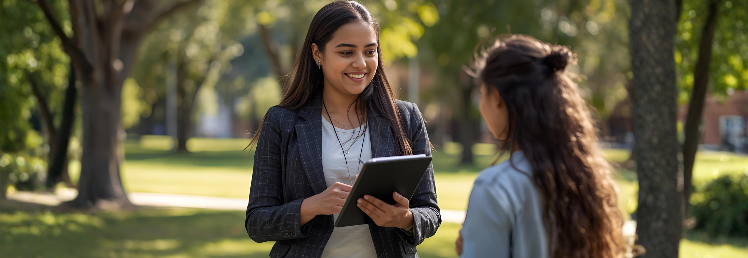 Trabajadora social habla con persona
