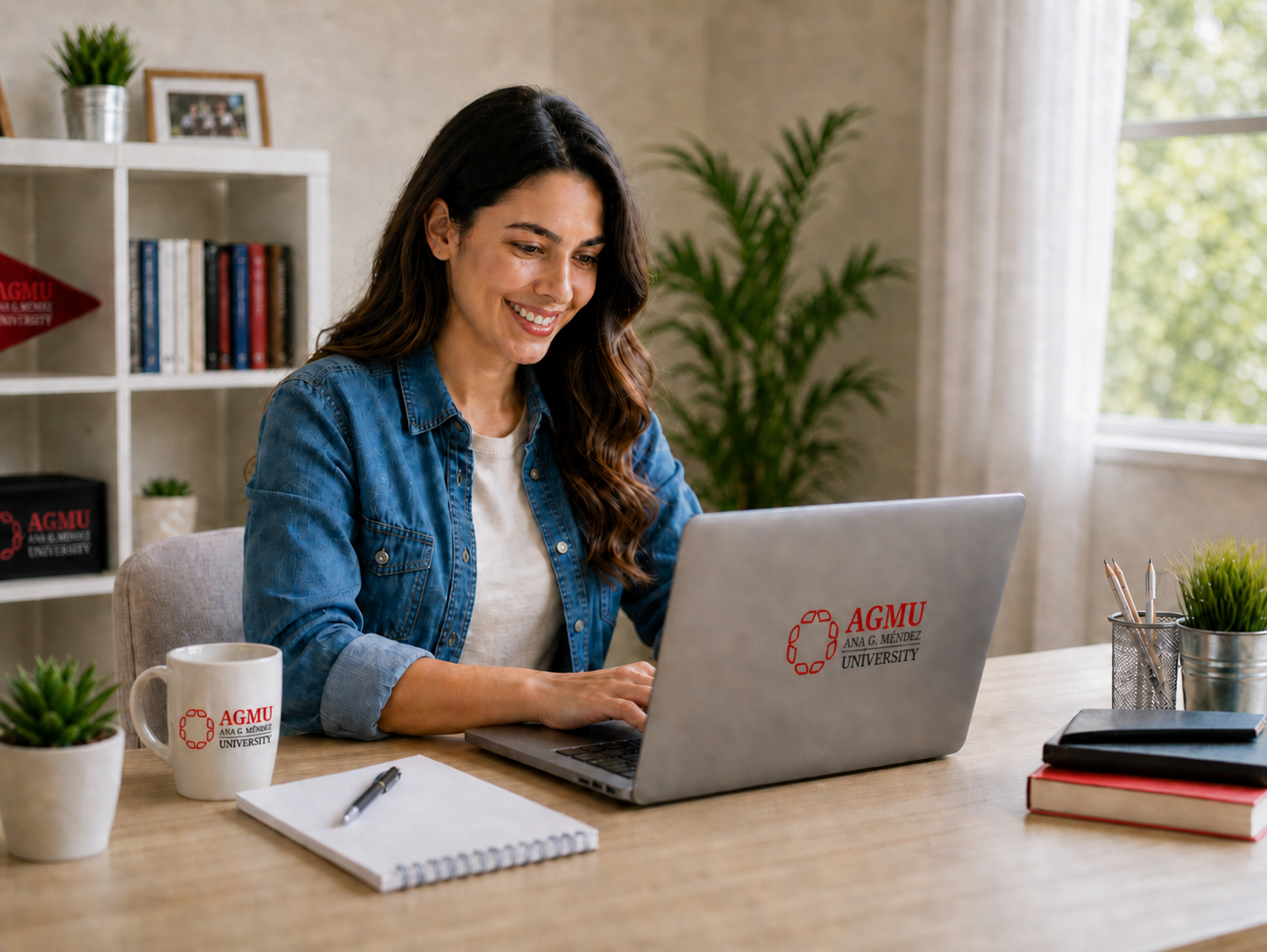 AGMU Online student using a laptop