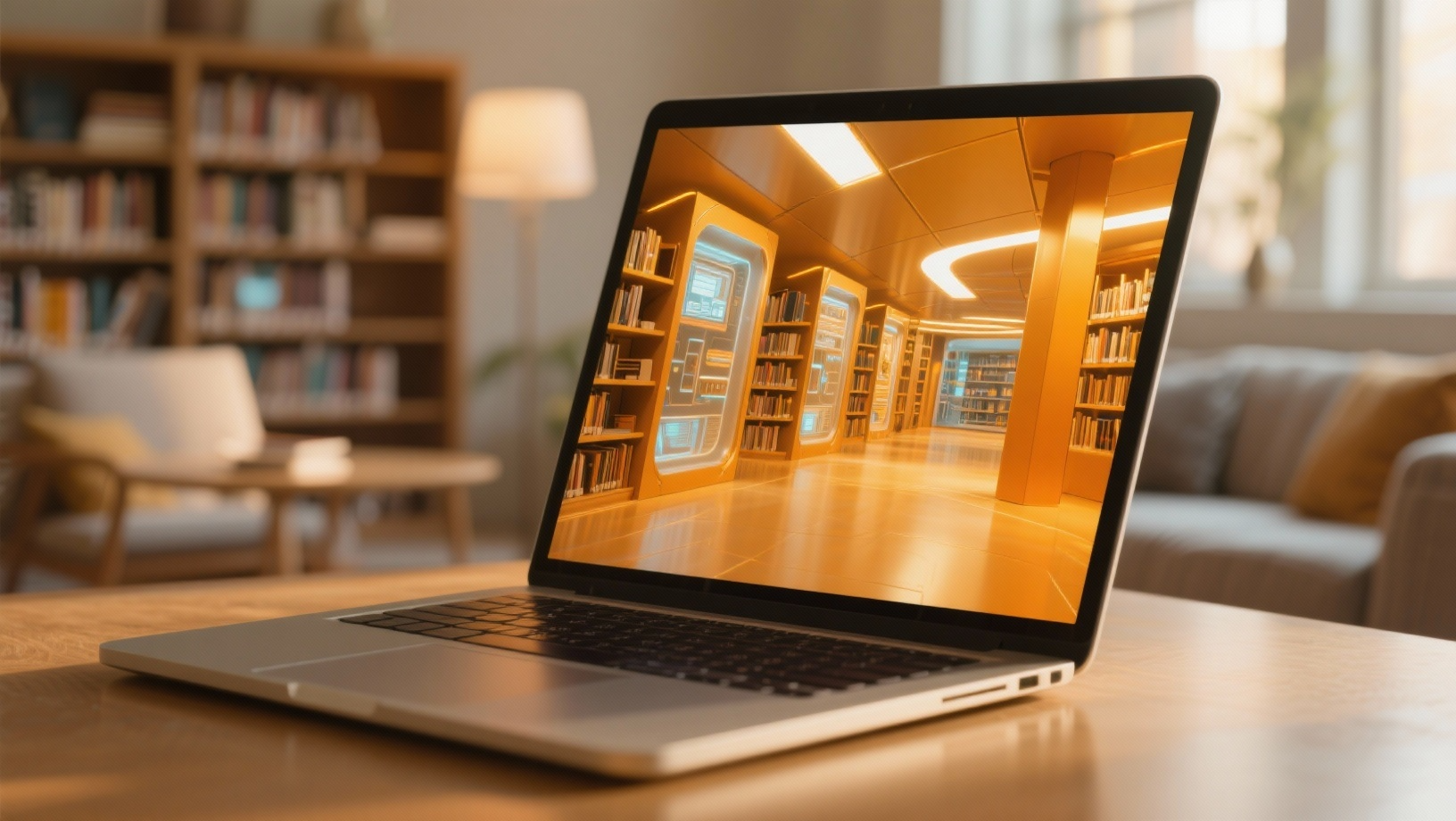 Representacion de biblioteca dentro de una laptop